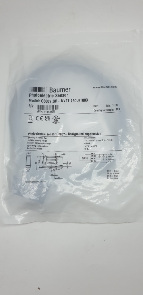0300Y.GR-NV1T.72CUT003 Baumer Photoelectric Sensor
