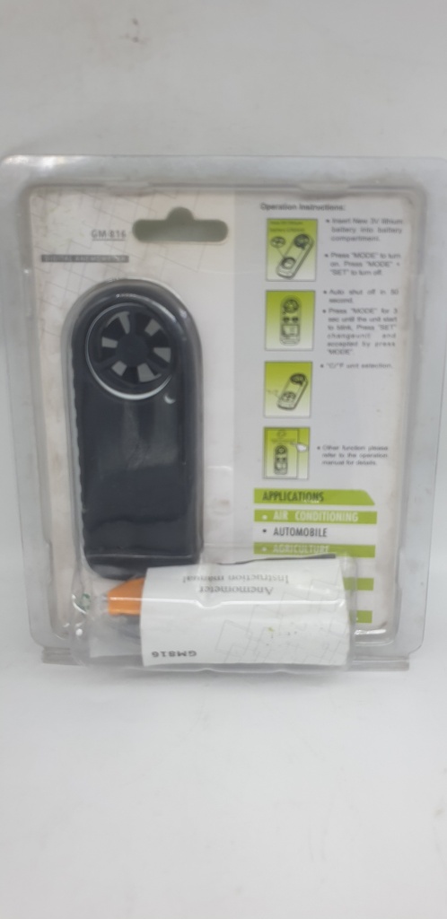 GM816 Digital Anemometer used for measuring wind speed and temperature.